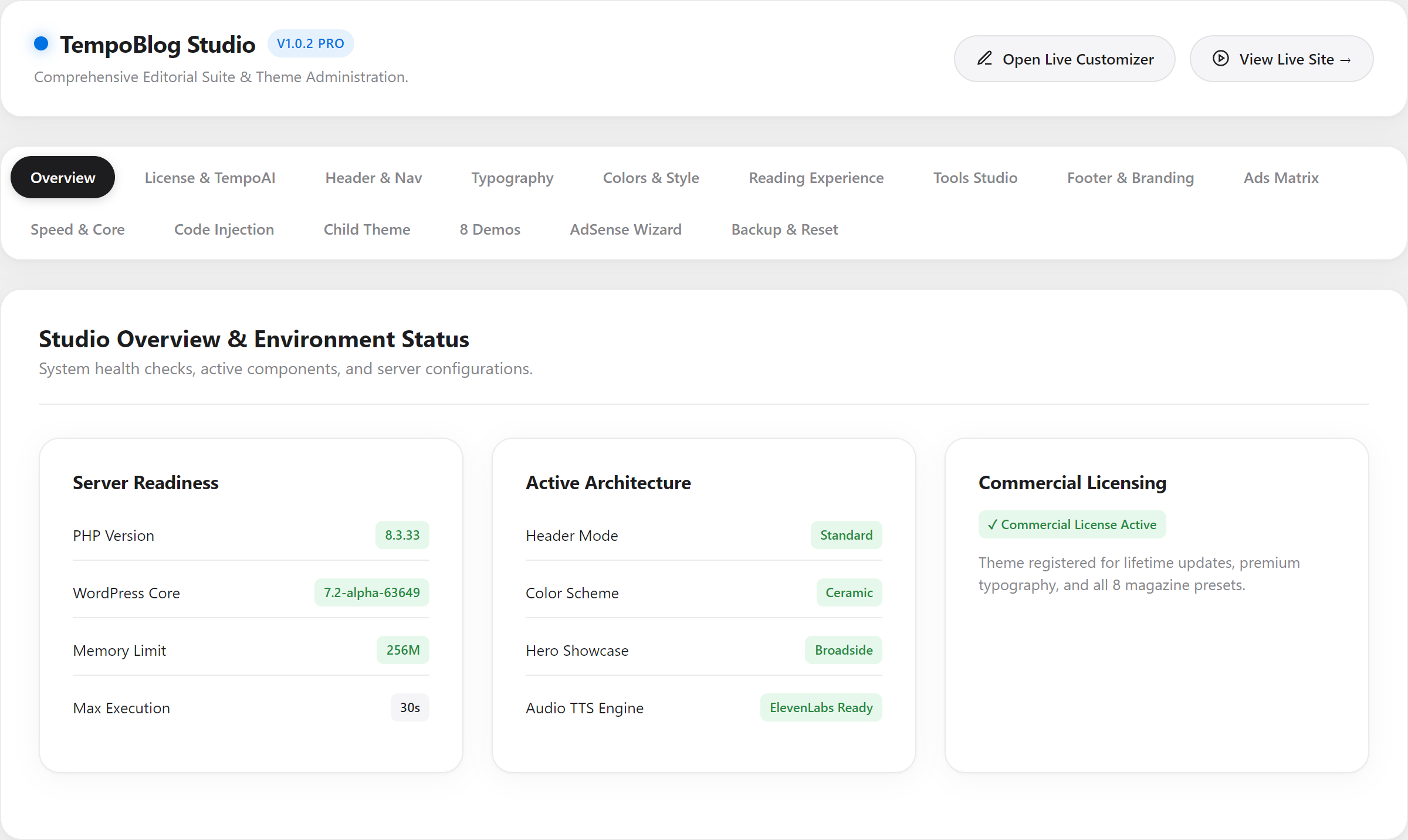 TempoBlog Master Studio Admin Interface