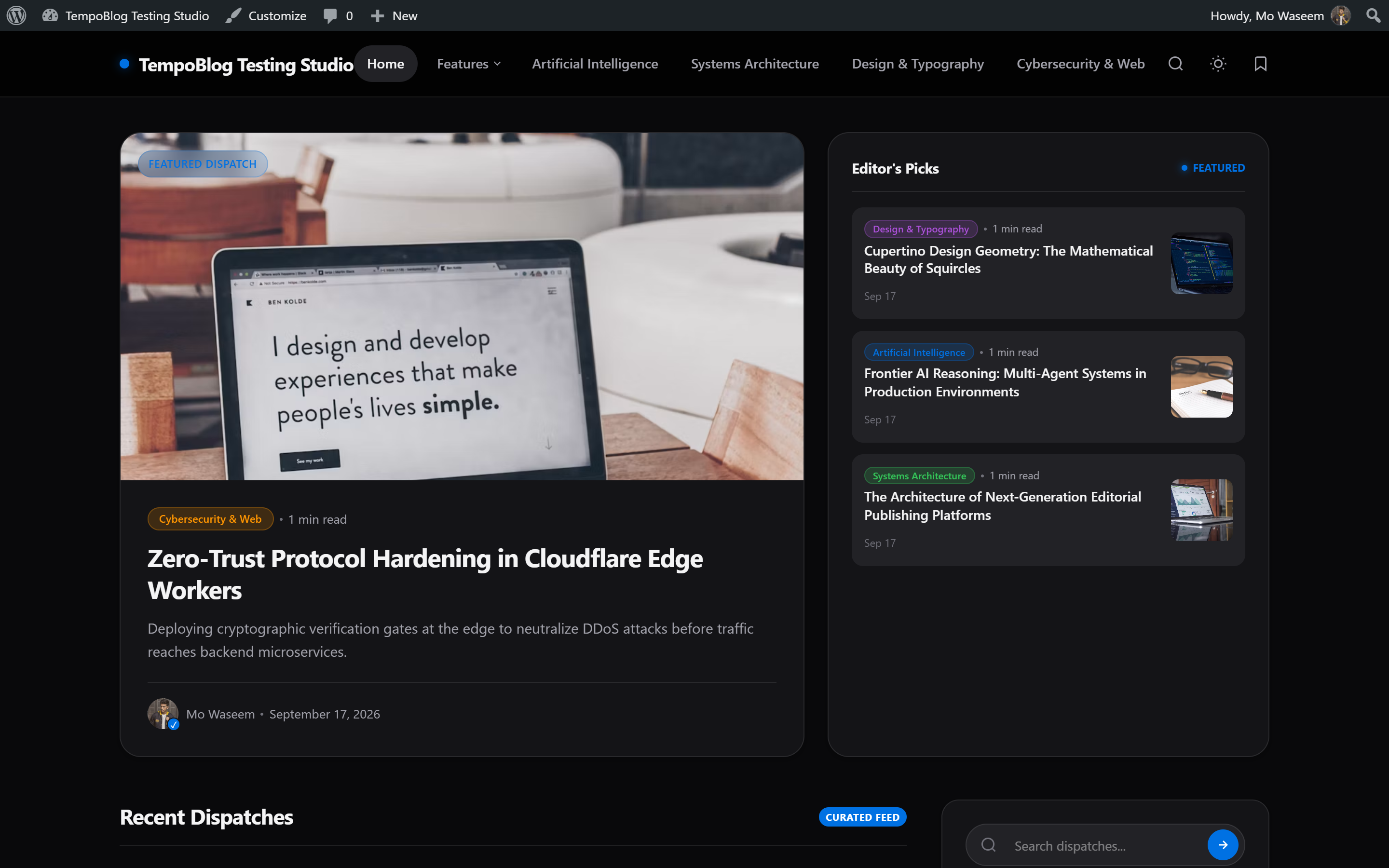 TempoBlog Modern WordPress Editorial Theme Frontend Desktop
