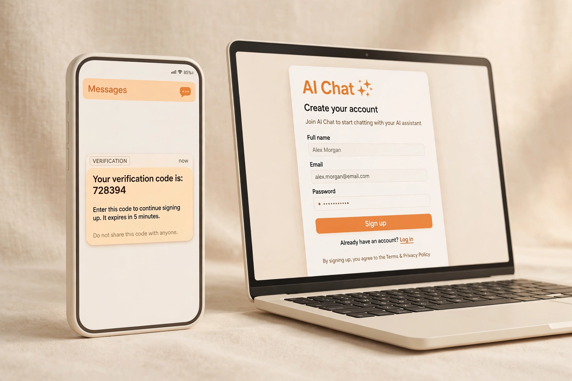 Phone receiving SMS code for AI tool signup verification