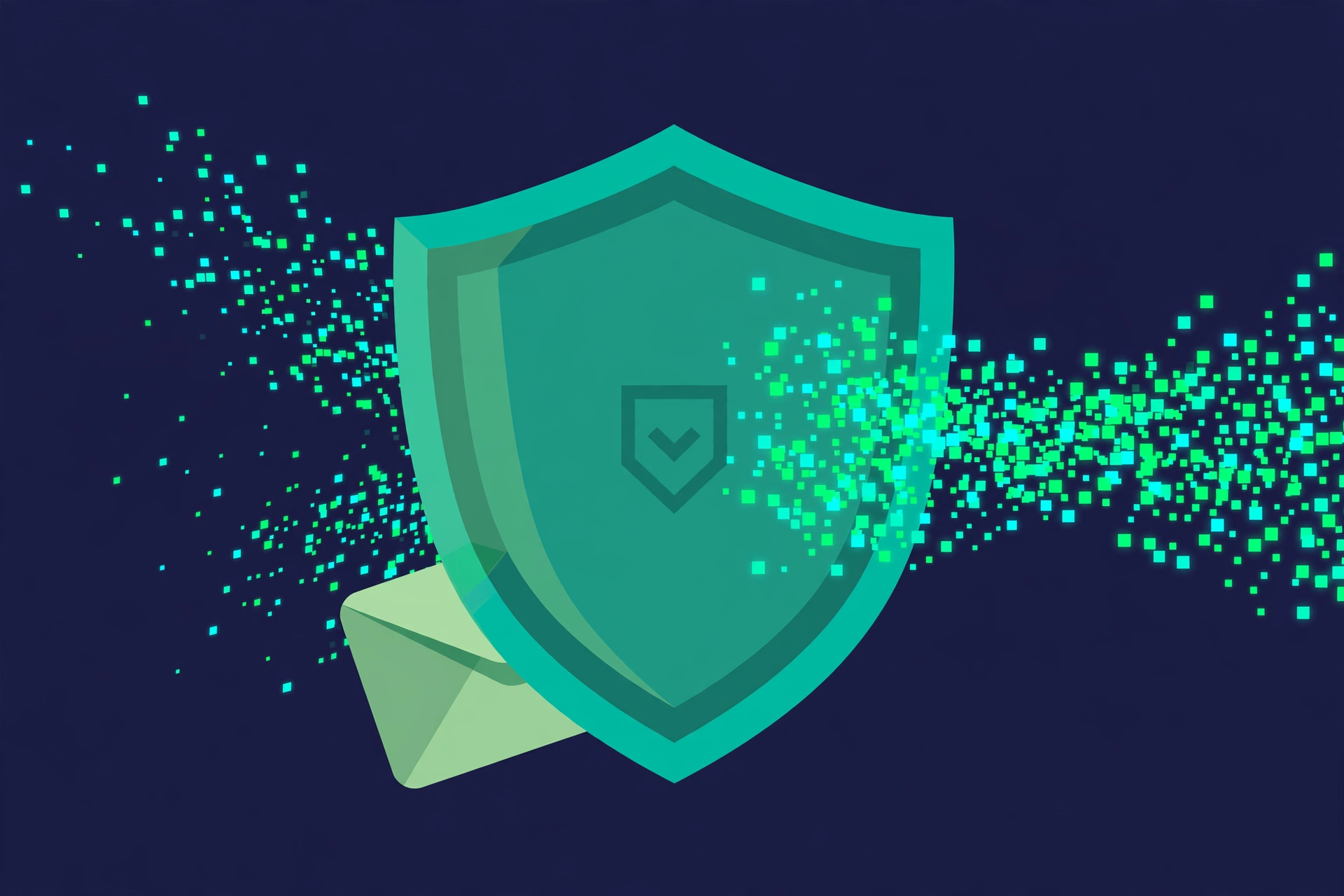 A shield blocking tracking pixels while an envelope stays protected behind it