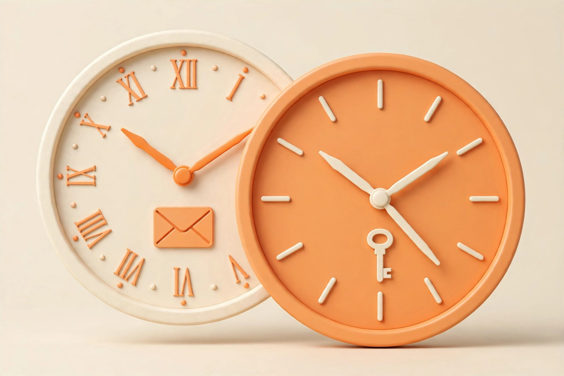 Two clocks showing address lifespan versus message retention in temp mail