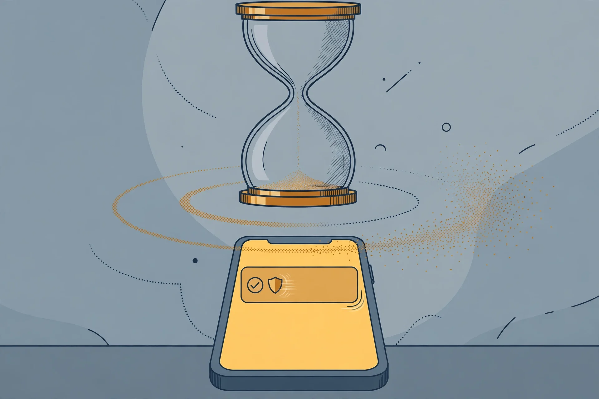 A verification message arriving as an hourglass runs out