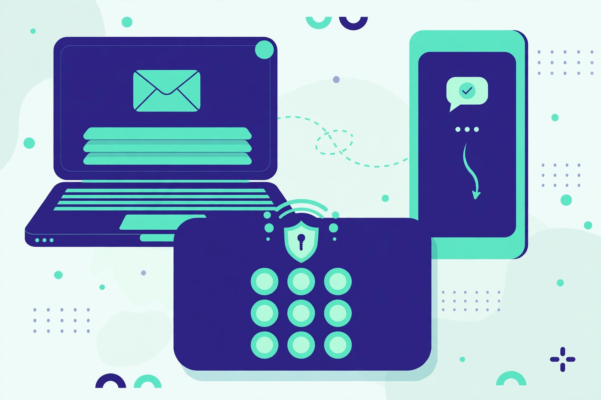 A phone receiving an instant verification code beside a laptop inbox
