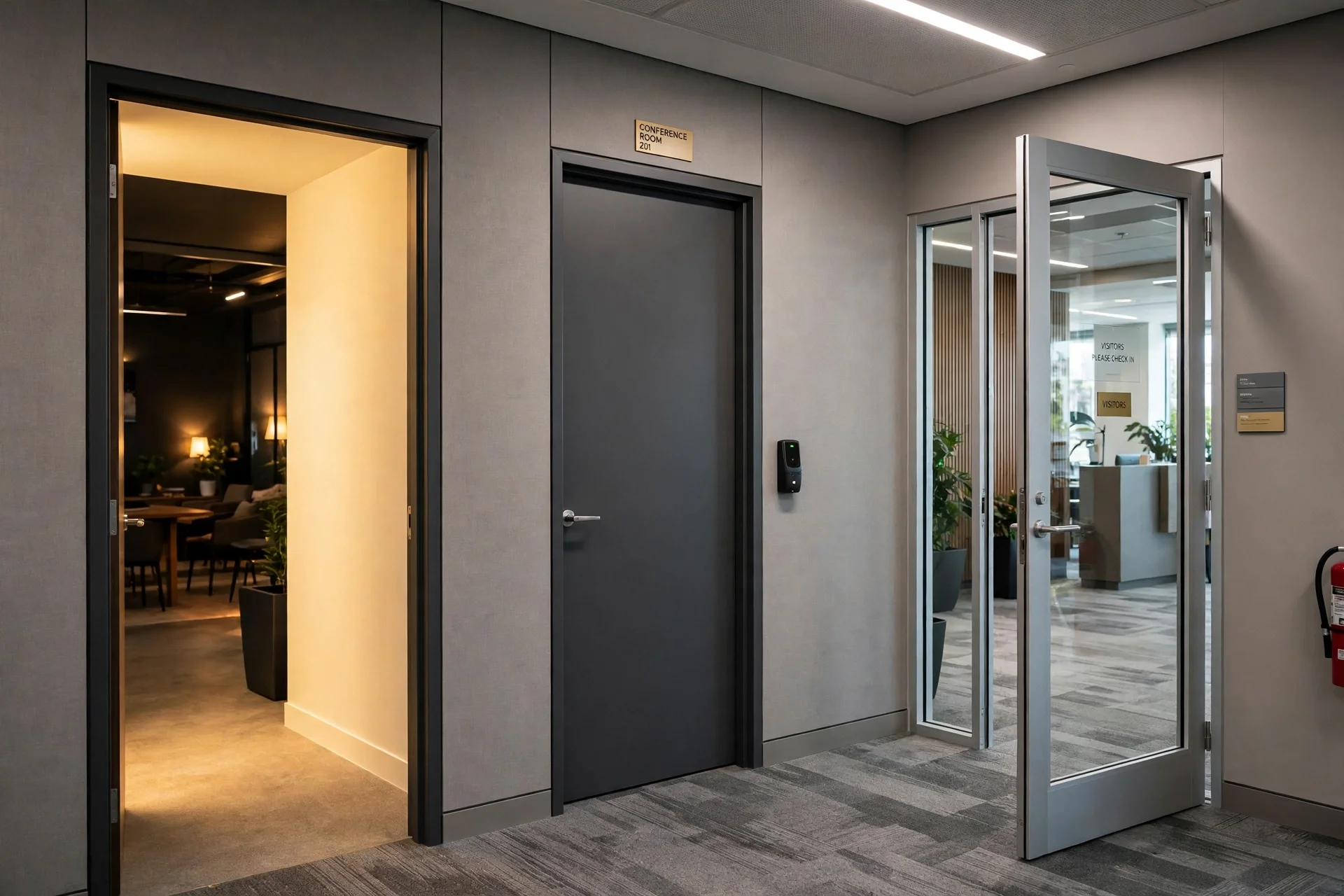 Three doors into Teams — a free personal account, a locked work tenant, and an open guest link — each with different rules for a temporary email