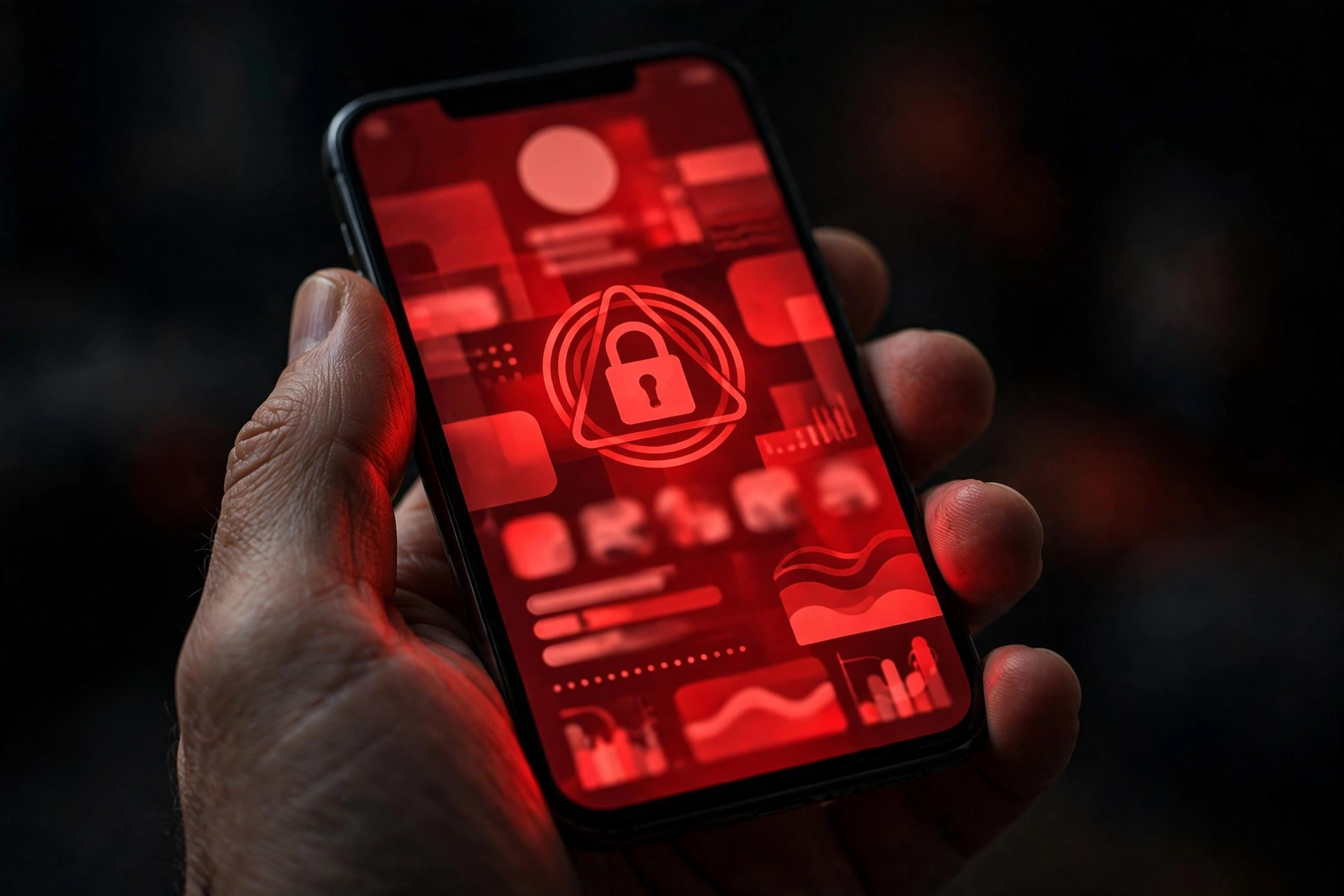 A phone glowing red with a lock warning, representing an X account suspension after signup