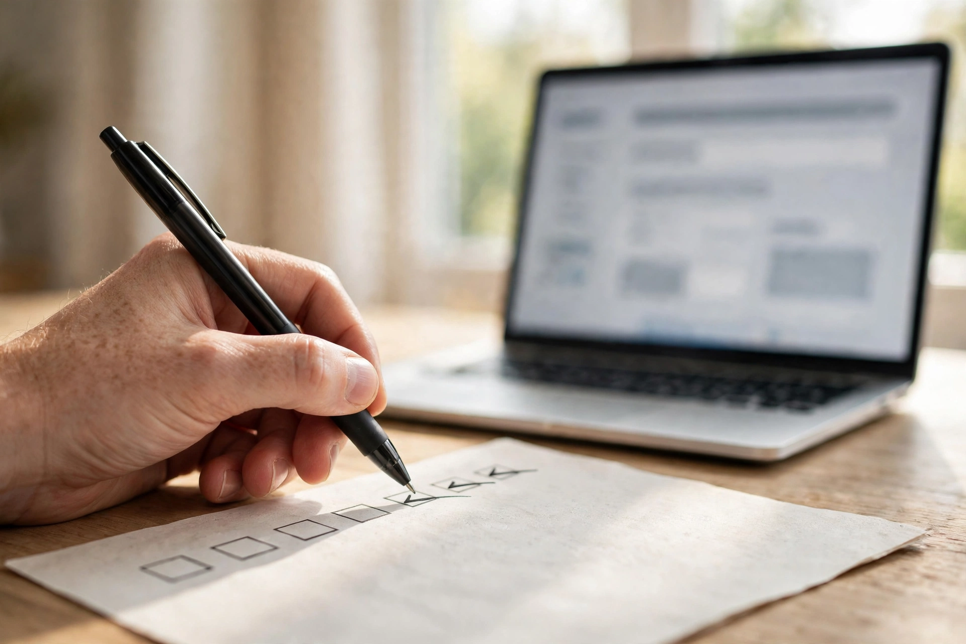 A hand works through a signup checklist — the minute of forethought that prevents trial disasters.