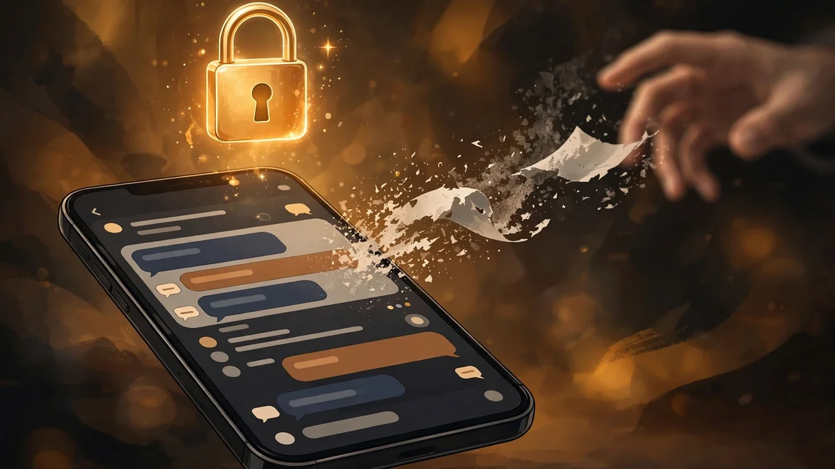 A locked messaging app on a phone as its number drifts away to a stranger