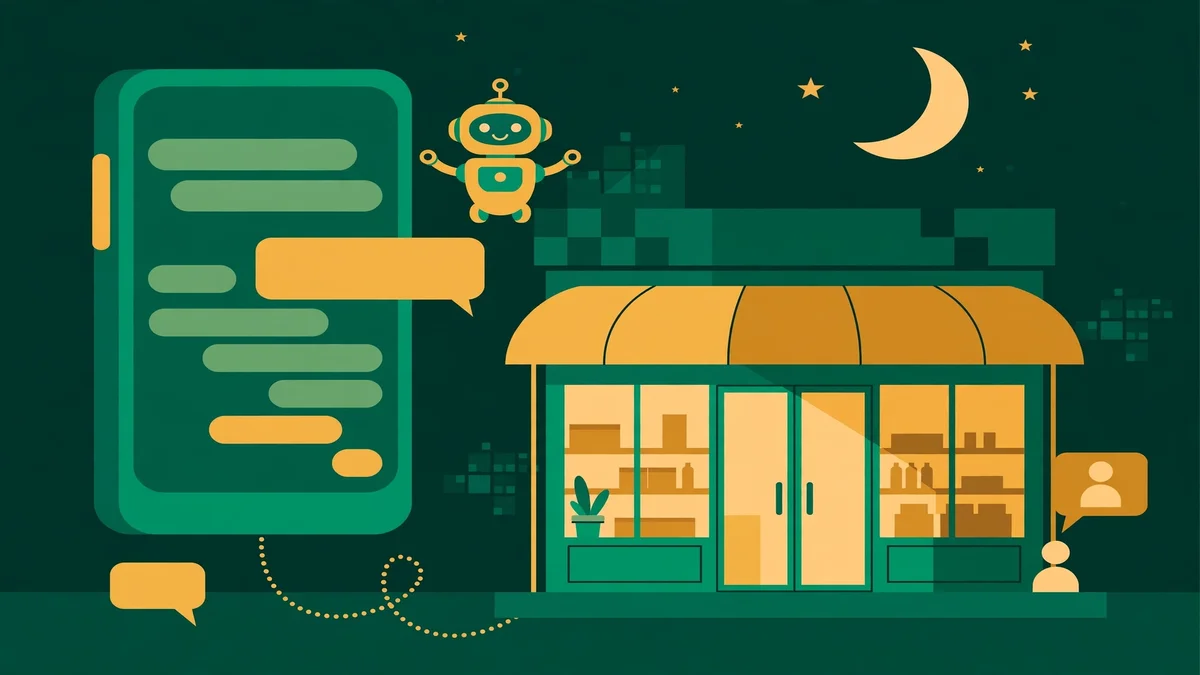 A chatbot answering a customer at night outside a closed shop