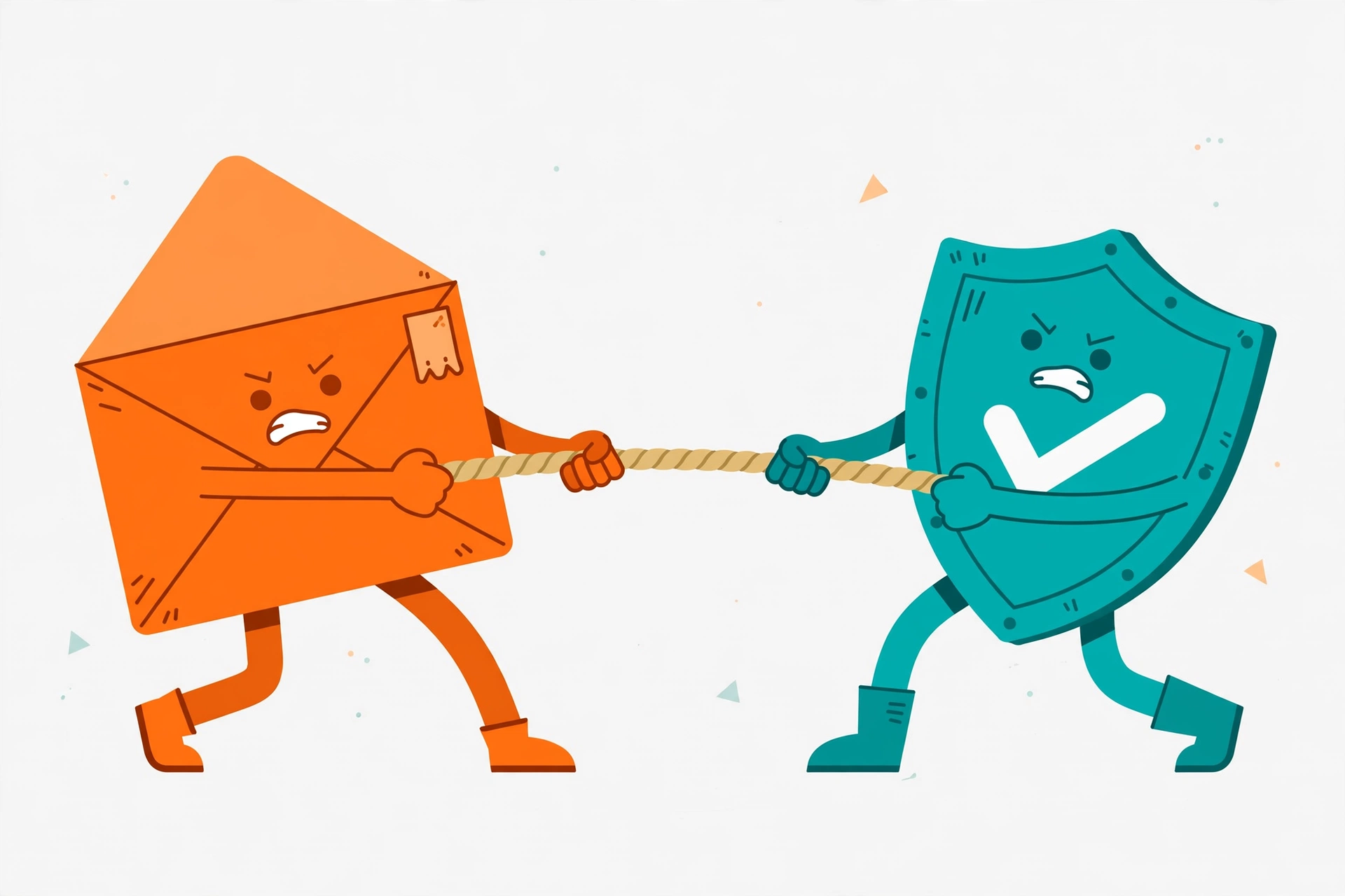 Tug-of-war illustration representing the arms race between temp mail providers and website blocklists