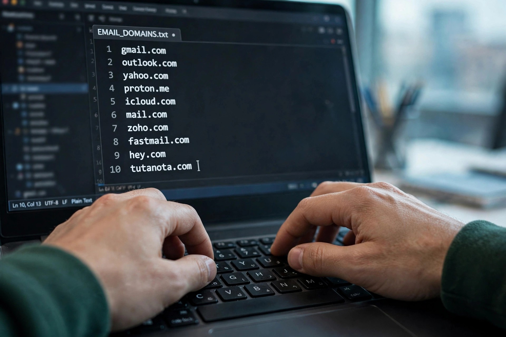 A community-maintained blocklist of disposable email domains open in a code editor