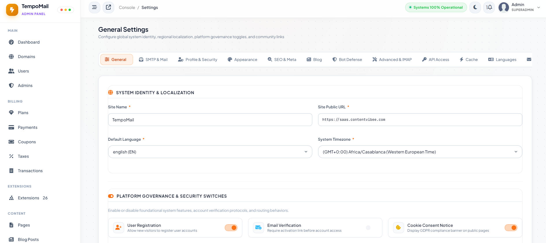 TempoMail - Disposable Temporary Email SaaS Platform (v1.0) — Interface Screenshot 1