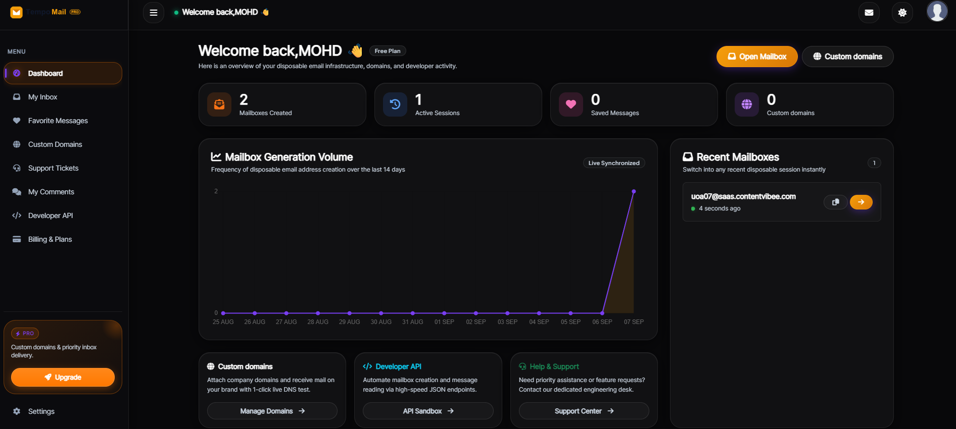 TempoMail - Disposable Temporary Email SaaS Platform (v1.0) — Interface Screenshot 2