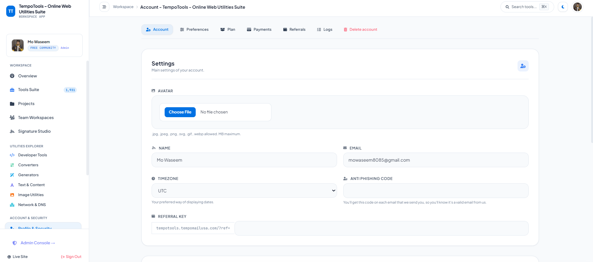 TempoTools – All-in-One Web Tools PHP Script — Interface Screenshot 3