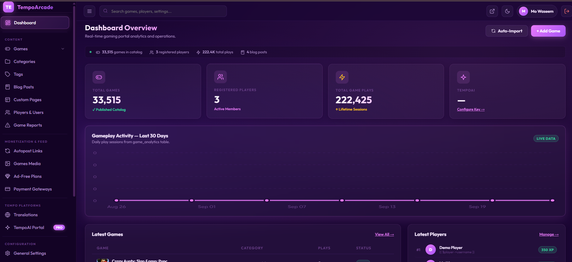 TempoArcade – 30,000+ Games PHP Script | Automated Online Game Portal — Interface Screenshot 3