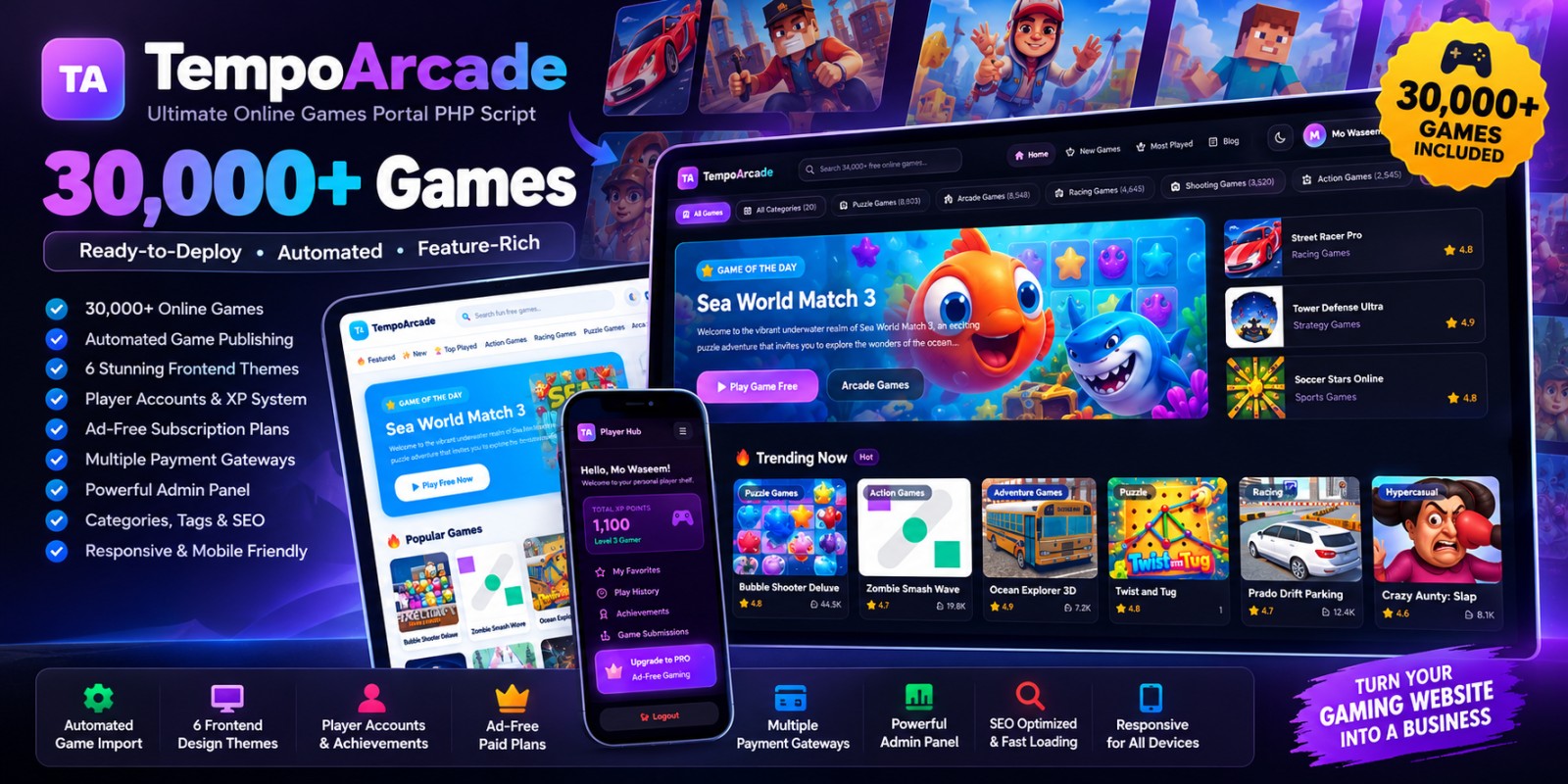 TempoArcade – 30,000+ Games PHP Script | Automated Online Game Portal